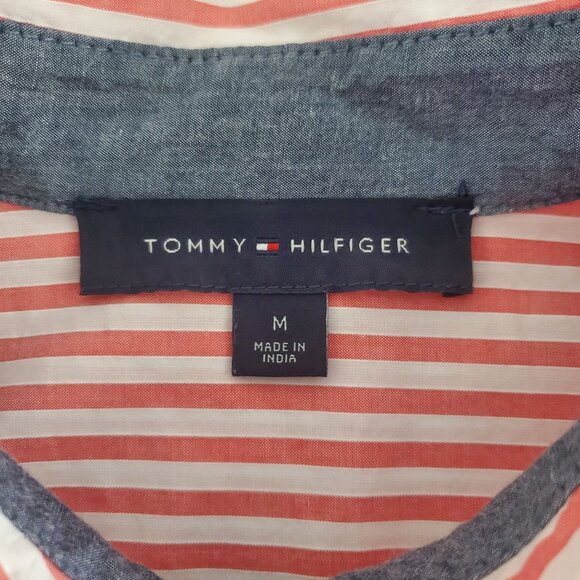 Tommy Hilfiger Womens Red White Striped Popover Blouse Size M Collared Nautical - Picture 3 of 8